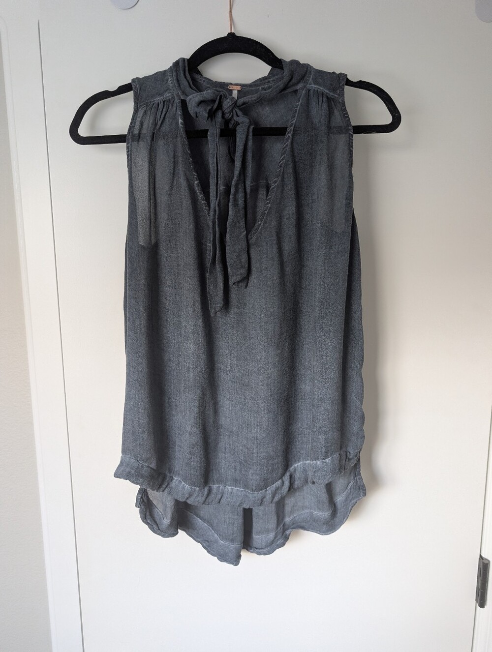 Free People Flowy Blouse Top Tie Neck Sleaveless